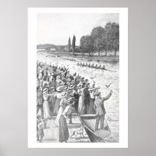 Poster Course vintage d'aviron avec de nombreux spectateu