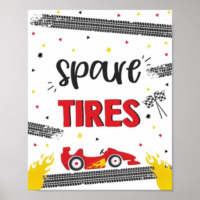 Poster Course Voiture Anniversaire Fête Deux Pneus De Rec (Devant)