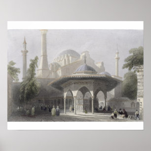 Poster Court and Fountain of St. Sophia, Istanbul, engrav