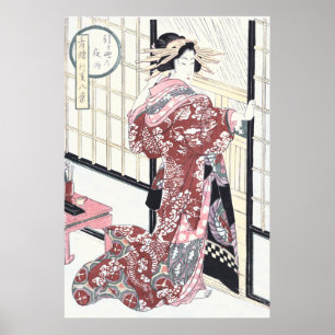 Poster Courtesan japonais Ukiyo-e avec des ornements de c