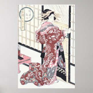 Poster Courtesan japonais Ukiyo-e avec des ornements de c
