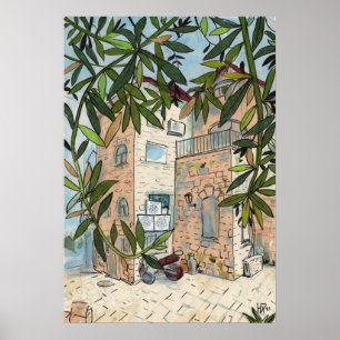 Poster Courtyard in Haifa Israel Paysage urbain croquis