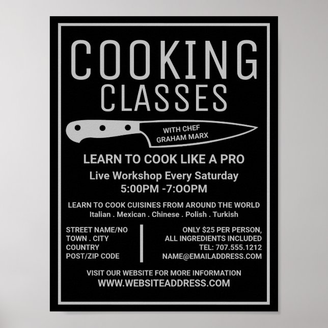 Poster Couteau d'argent, Gourmet, Classes de Cuisine Publ (Devant)