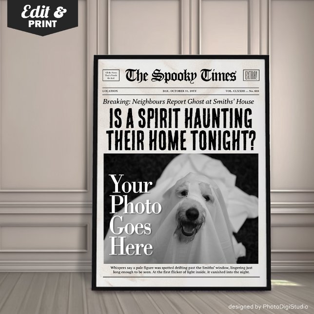 Poster Coutume Halloween journal Wall Art Ghost Sighting (Custom Halloween Newspaper Wall Art Ghost Sighting | trendy halloween decor | halloween poster)