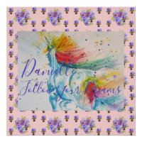 Couverture de licorne aquarelle rose avec prénom d
