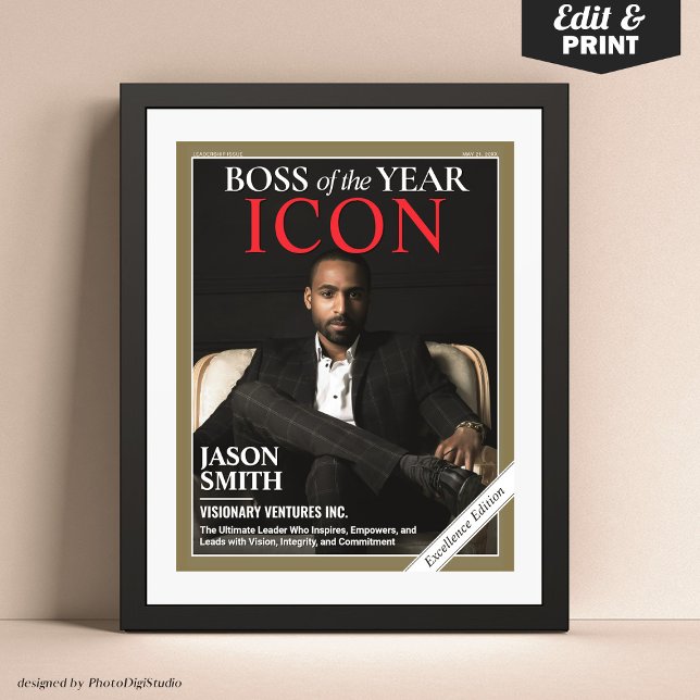 Poster Couverture de magazine personnalisée, cadeau pour  (Custom Magazine Cover, Gift for Boss, Best Boss Ever, Boss Appreciation Gift Poster)