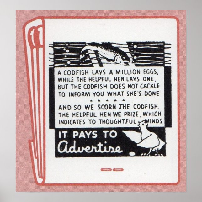 Poster couverture de vieux matchbook Il paie à la publici (Devant)
