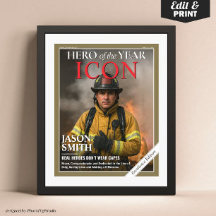 Poster Couverture du magazine Fireman de pompier personna