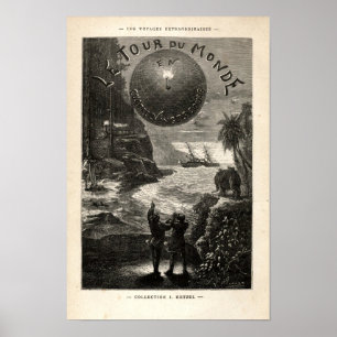 Poster Couverture vintage de Jules Vern "Le Tour du Monde