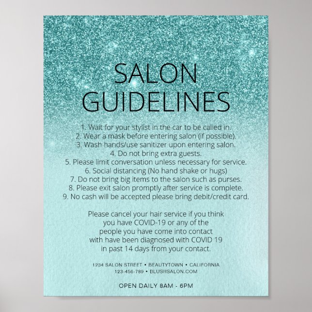 Poster Covid Health Safety Turquoise Blue Parties scintil (Devant)