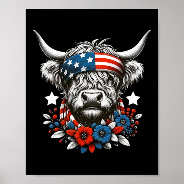 Poster Cow 4 juillet American Flag (Devant)