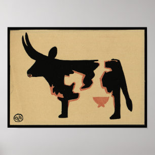 Poster Cow - Antiquarian, Colorful Book Illustration