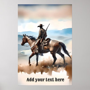 Poster Cow-boy moderne chevauchant un cheval
