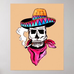 Poster Cow-boy squelette fumeur