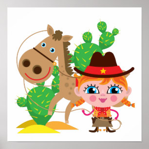 Poster Cow-girl et cheval