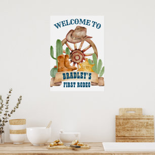 Poster Cowboy 1er rodéo cheval ferme signe de bienvenue