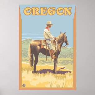 Poster Cowboy à cheval - Oregon