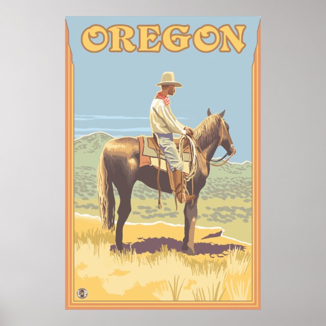 Poster Cowboy à cheval - Oregon (Devant)