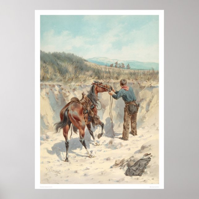 Poster Cowboy avec cheval à Arroyo... (1324) (Devant)