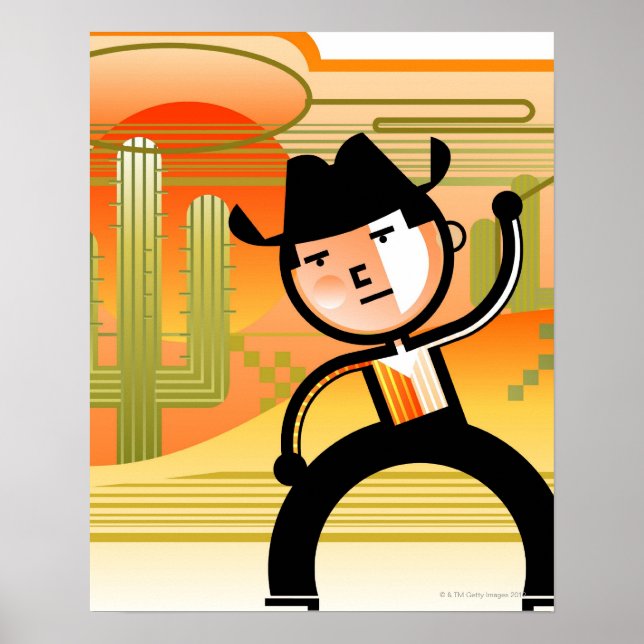 Poster Cowboy avec lasso et cactus (Devant)