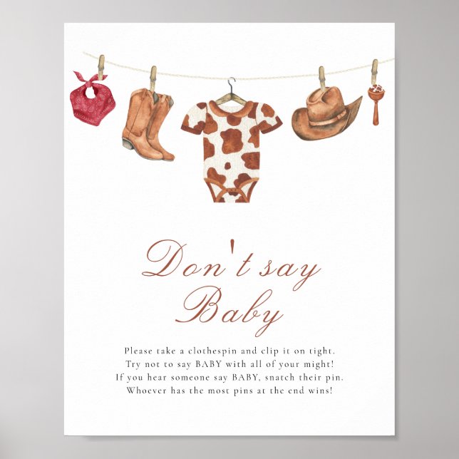Poster Cowboy baby shower - Don't say baby  (Devant)