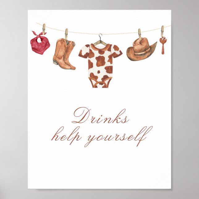 Poster Cowboy baby shower - drinks, help yourself (Devant)