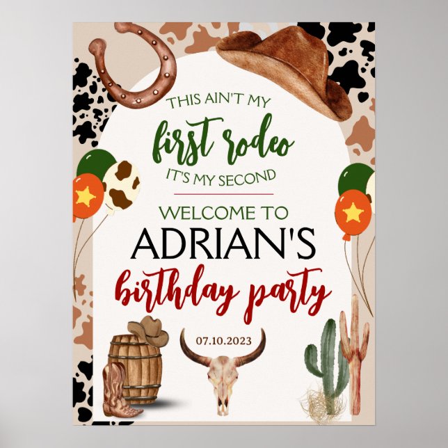 Poster Cowboy Birthday 2nd Rodeo Birthday Party Foar Boar (Devant)