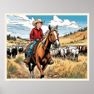Poster Cowboy Cattle Rancher Boy's Bedroom Art graphique