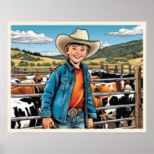 Poster Cowboy Cattle Rancher Boy's Bedroom Art graphique