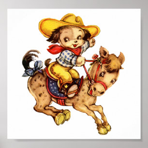 Poster Cowboy de chiot sur son cheval