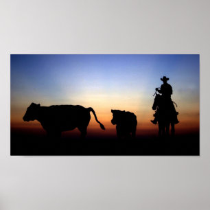 Poster Cowboy de coucher du soleil