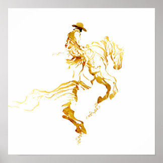Poster Cowboy Doré sur Cheval Cabré 