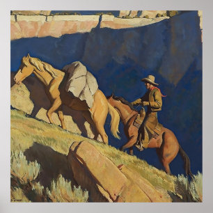 Poster « Cowboy et cheval de bât » par Maynard Dixon