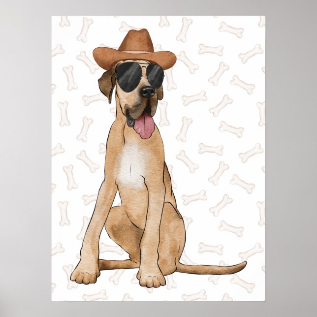 Poster Cowboy Great Dane Dog (Devant)