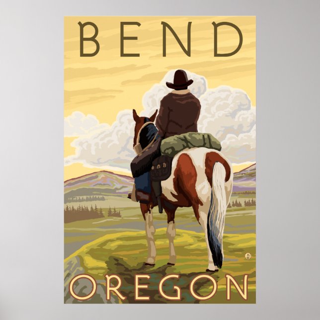 Poster Cowboy & Horse - Bend, Oregon (Devant)