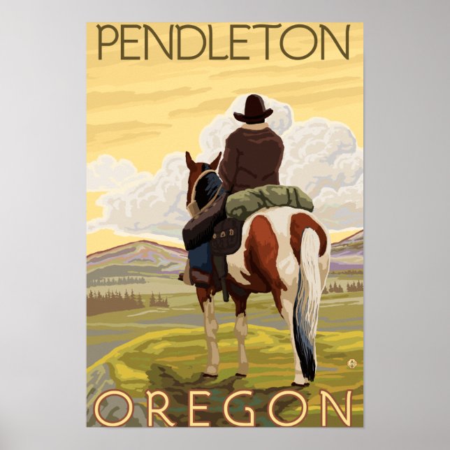 Poster Cowboy & Horse - Pendleton, Oregon (Devant)