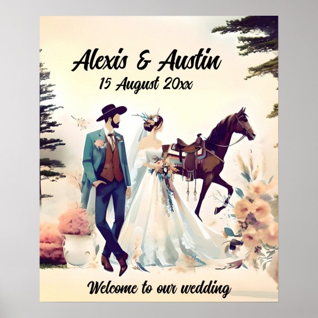 Poster Cowboy, mariée et Mariage du cheval (Devant)