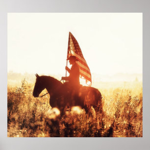 Poster Cowboy Portrait USA Flag Thème.