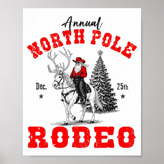 Poster Cowboy Santa Riding Reindeer North Le Rodeo Christ (Devant)