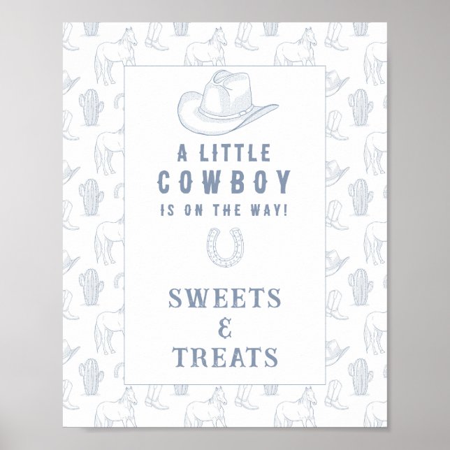 Poster Cowboy Sucres et friandises baby shower (Devant)
