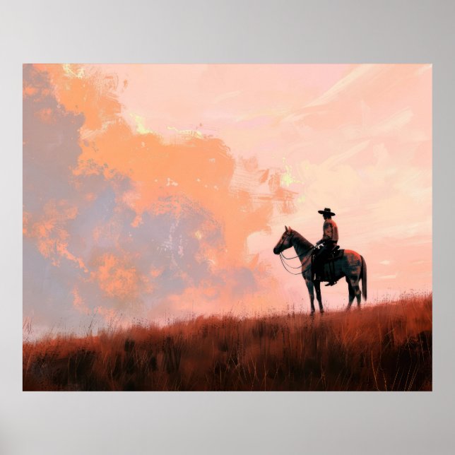 Poster Cowboy Sunrise Western (Devant)
