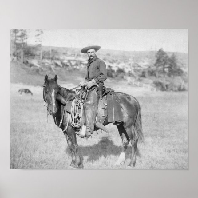 Poster Cowboy sur son cheval photo Dakota du Sud (Devant)