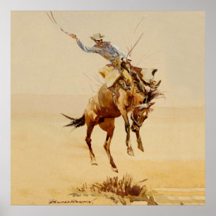 Poster Cowboy sur un cheval qui rue #2 par Edward Borein