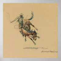 Cowboy sur un cheval qui rue #3 par Edward Borein