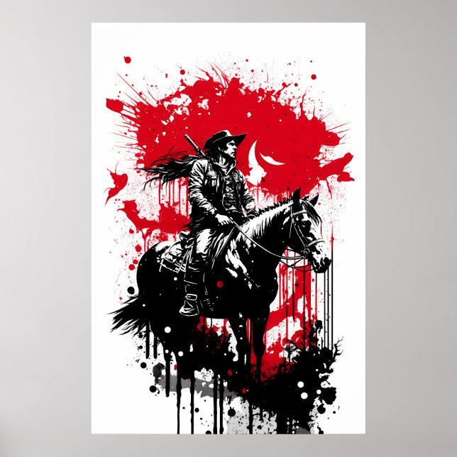 Poster Cowboy Sur Une Peinture À Cheval (Devant)