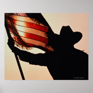 Poster Cowboy tenant des étoiles et des rayures, silhouet