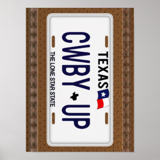 Poster Cowboy Up ! Plaque de licence CWBY UP Texas