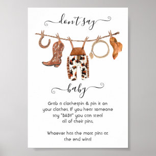 Poster Cowboy Western Baby Boy Clothesline Ne pas dire Ba