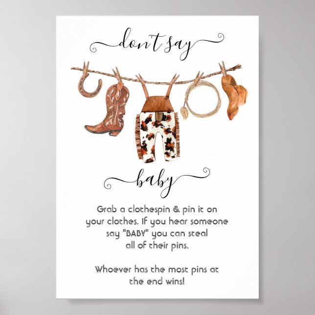 Poster Cowboy Western Baby Boy Clothesline Ne pas dire Ba (Devant)
