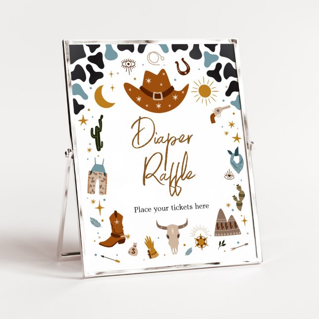 Poster Cowboy Wild West Baby shower Déchets Raffle (Country Western Rodeo Baby Shower Diaper Raffle Sign)